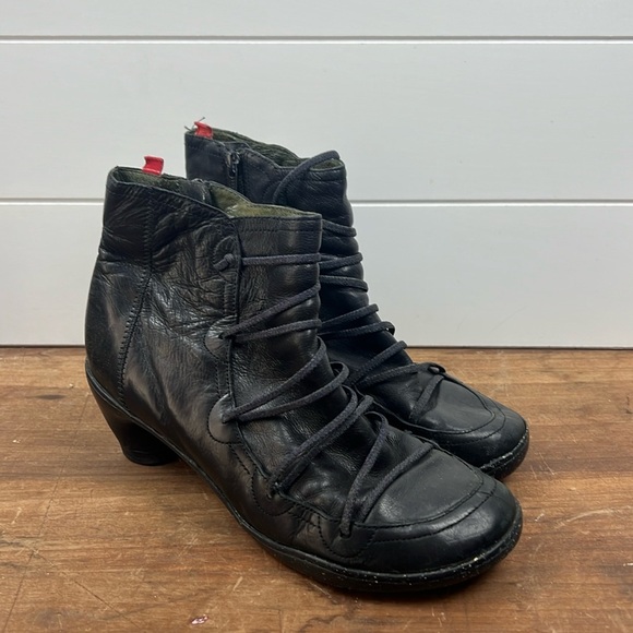 Camper Peu Nara lace up heeled bootie Size 40 black leather women’s 2.5” heel - Picture 1 of 9